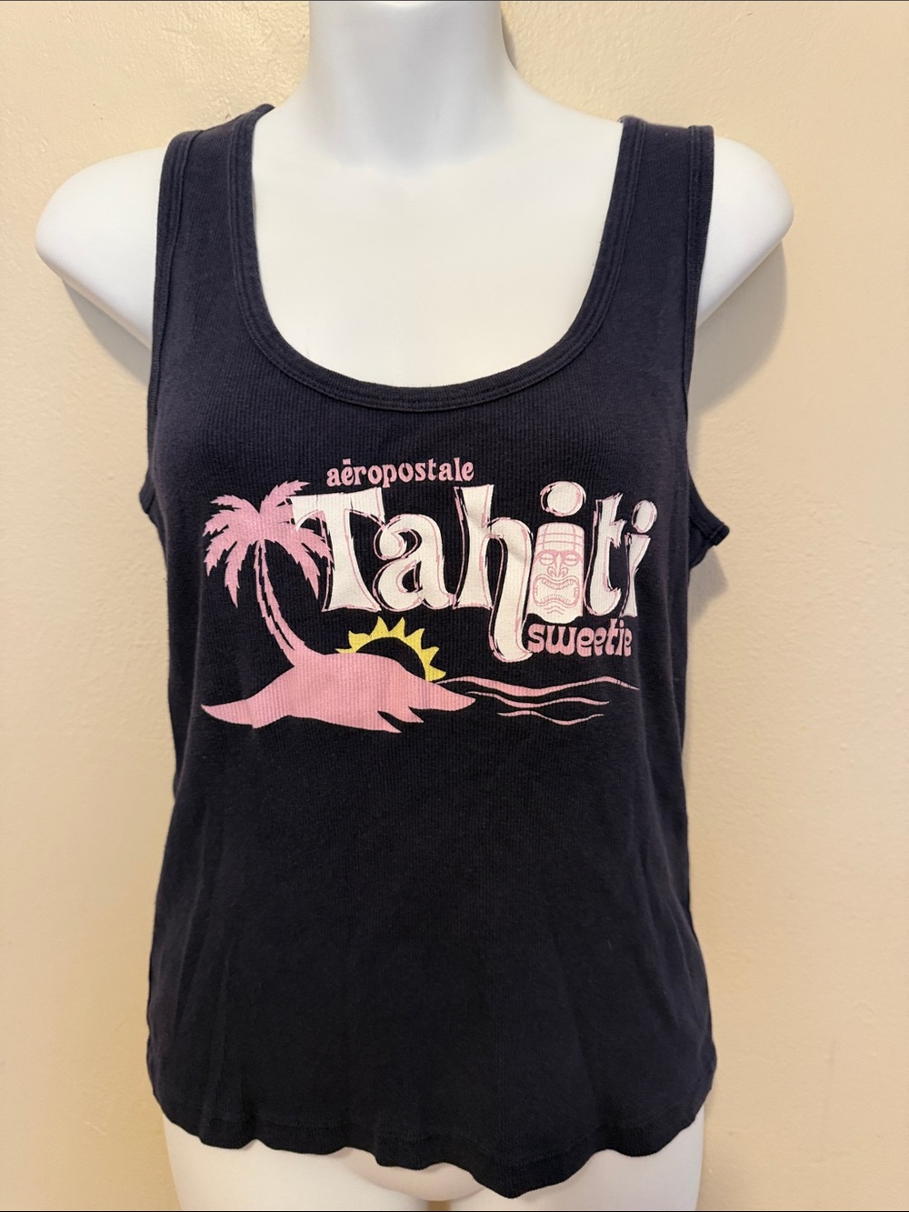 Aeropostale Navy Tank with Pink Tahiti Graphic